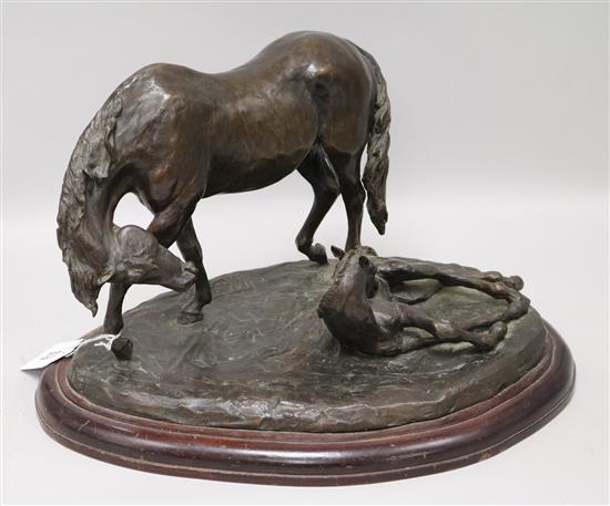 A bronze study of a mare and foal, signed width 38cm height 24cm